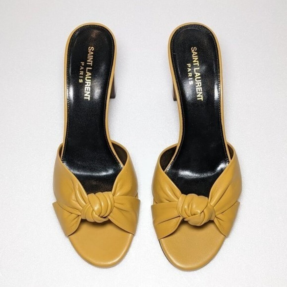 YSL Saint Laurent Bianca Leather Block Heel Mules Sandals - Picture 4 of 12